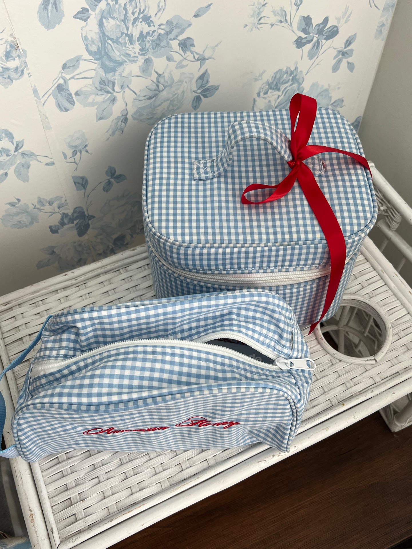 Gingham Train Case