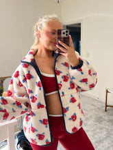 Load image into Gallery viewer, Oversized Rose Sherpa Zip Up