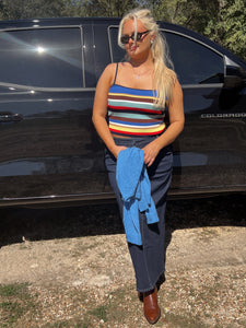 High Rise Denim Maxi Skirt
