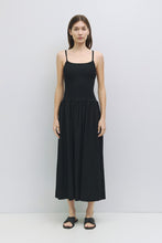 Load image into Gallery viewer, Black Stretch Linen Midi Dress