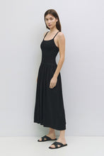 Load image into Gallery viewer, Black Stretch Linen Midi Dress