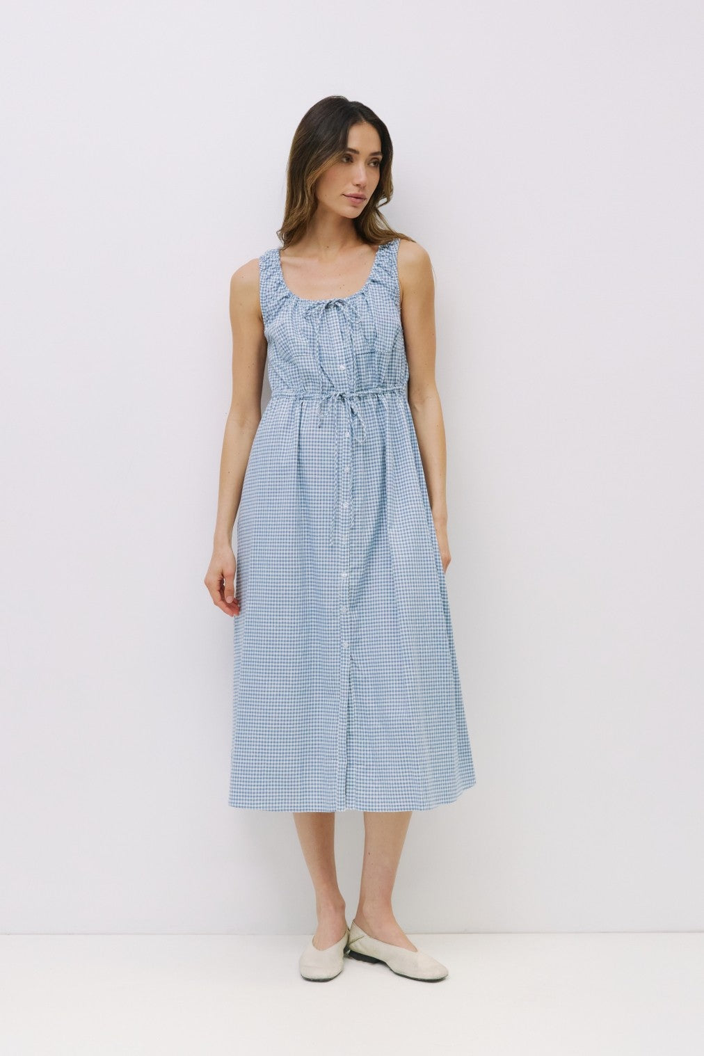 Blue Gingham Midi Dress