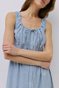 Blue Gingham Midi Dress