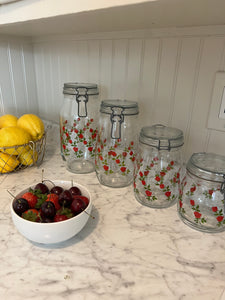 Antique Red Roses Glass Jar Set of 4