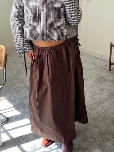Brown Adjustable Waist Midi Skirt