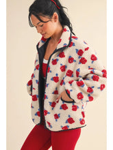 Load image into Gallery viewer, Oversized Rose Sherpa Zip Up