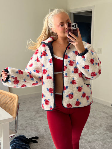 Oversized Rose Sherpa Zip Up
