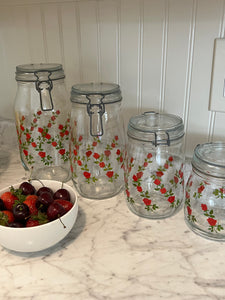 Antique Red Roses Glass Jar Set of 4