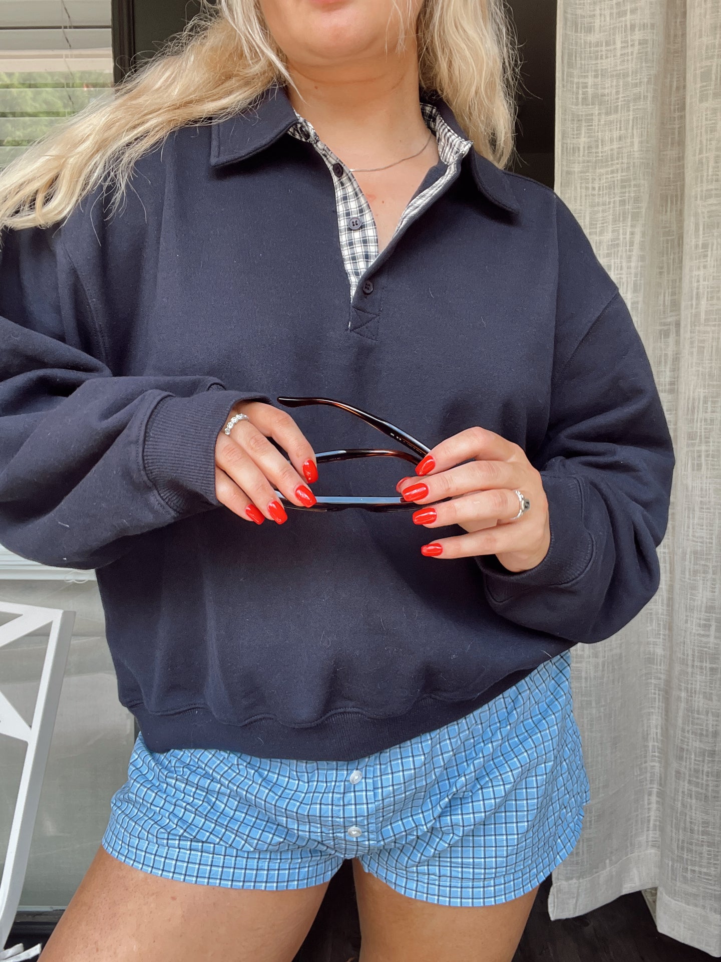 Navy Polo Style Sweatshirt