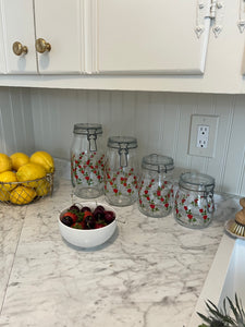 Antique Red Roses Glass Jar Set of 4