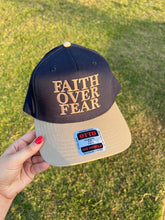Load image into Gallery viewer, Navy Faith Over Fear Trucker
