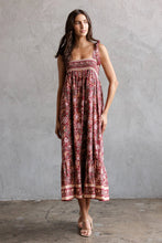 Load image into Gallery viewer, Wine Floral Midi Dress