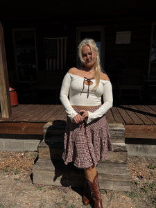 Cotton Gingham Midi Skirt
