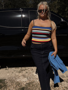 High Rise Denim Maxi Skirt