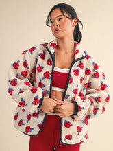 Load image into Gallery viewer, Oversized Rose Sherpa Zip Up