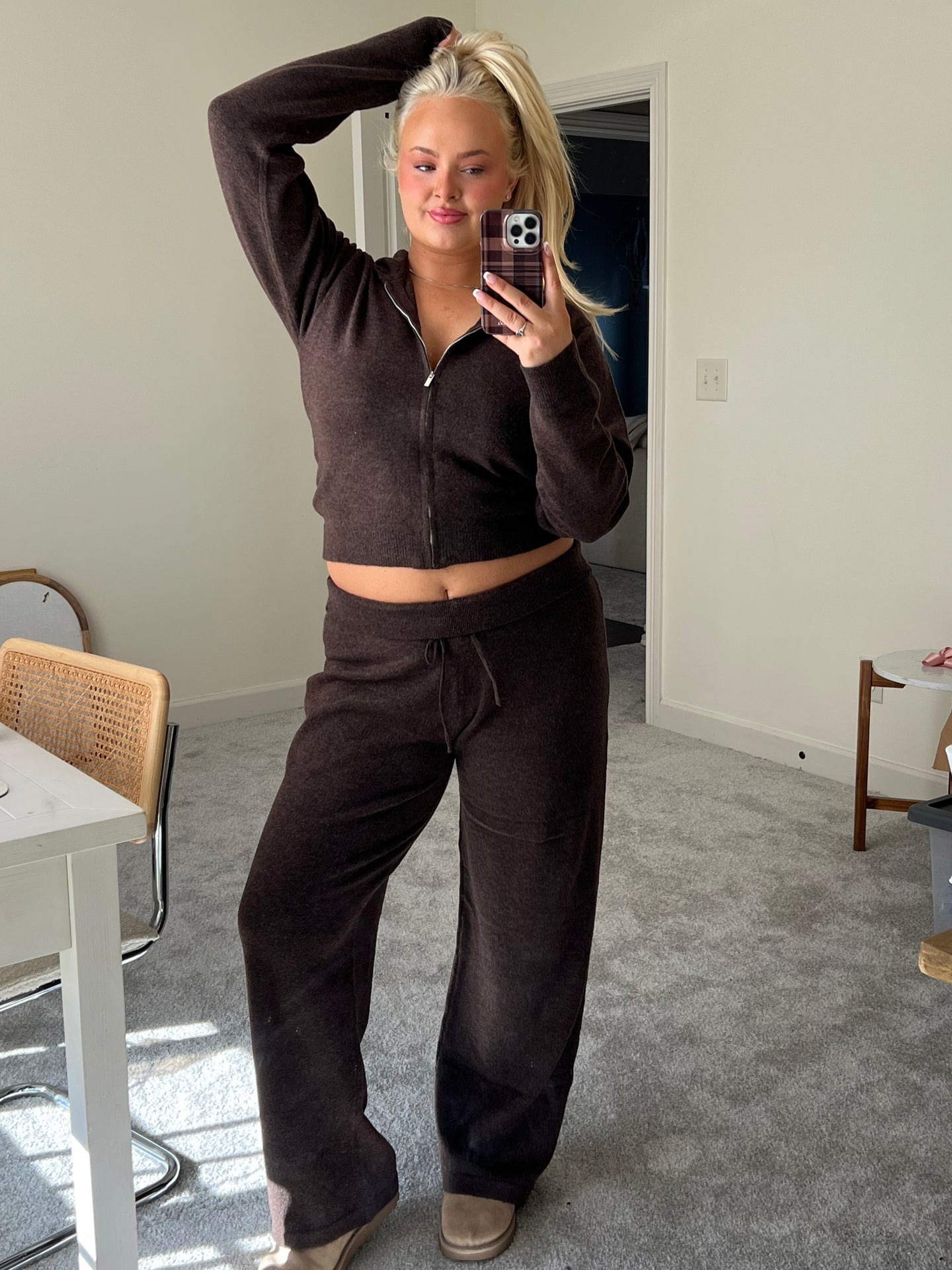 Brown Knit Pants Set