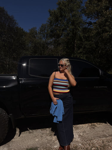High Rise Denim Maxi Skirt