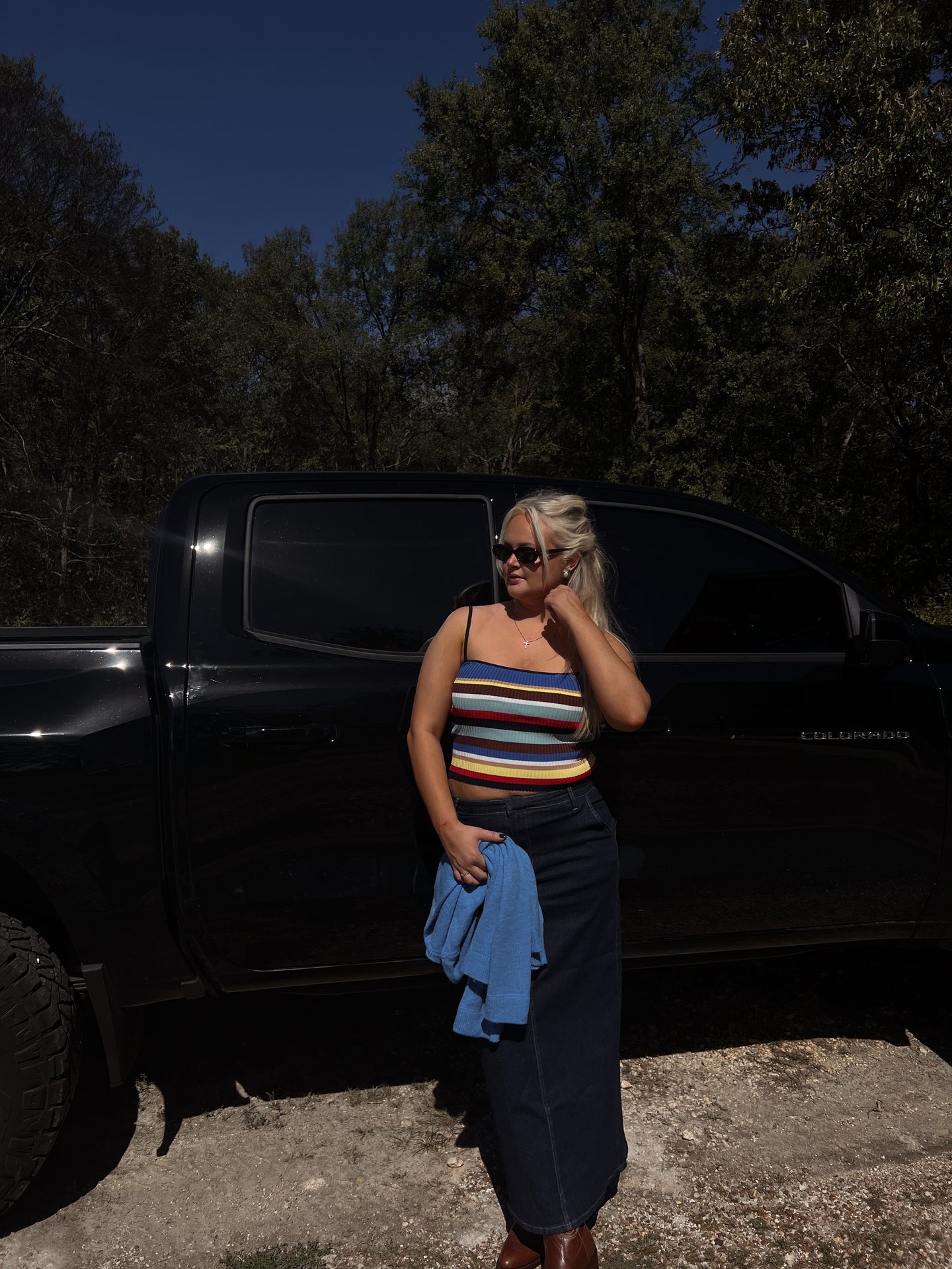 High Rise Denim Maxi Skirt