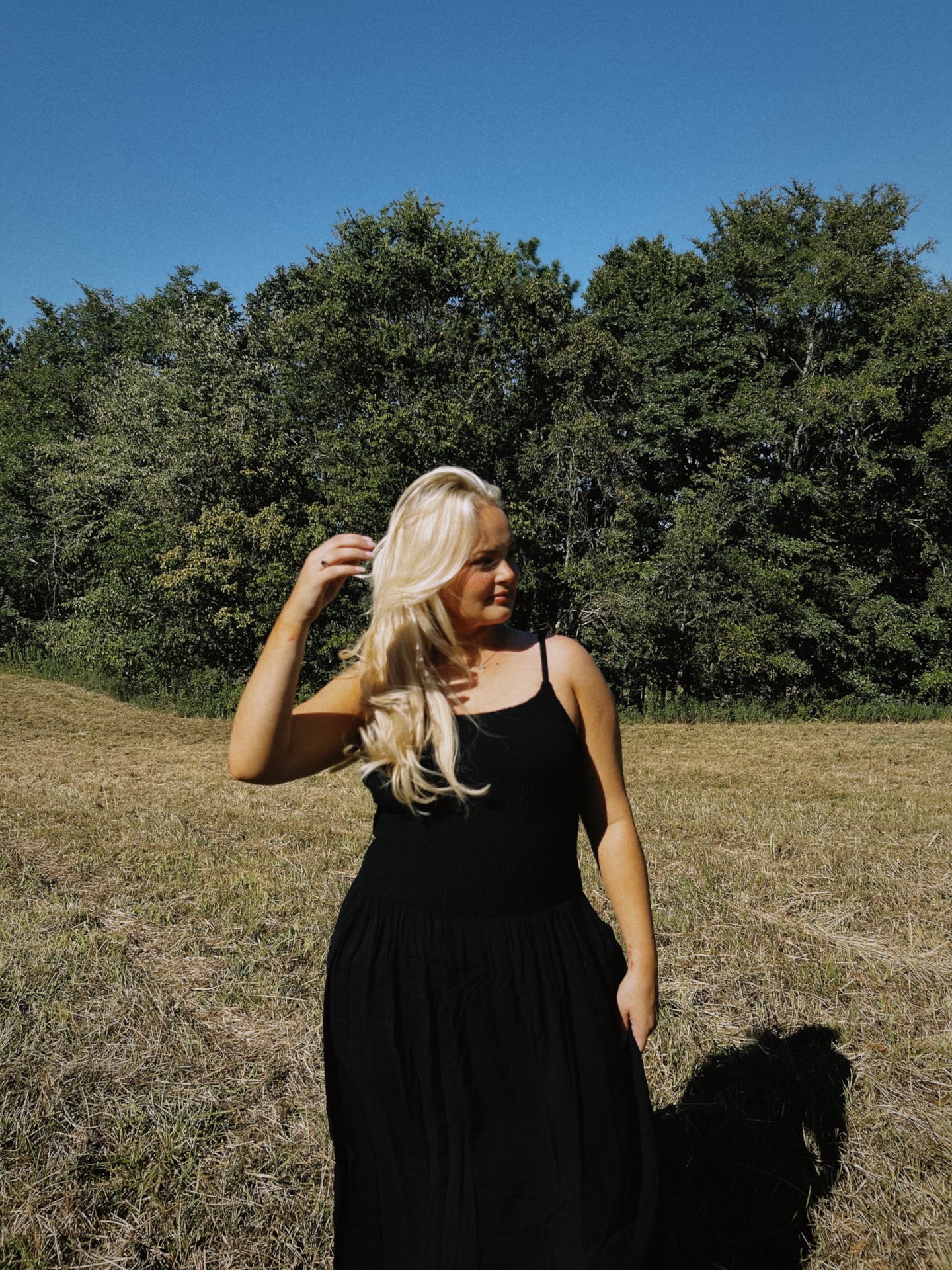 Black Stretch Linen Midi Dress