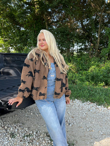 Horse Print Sherpa Jacket
