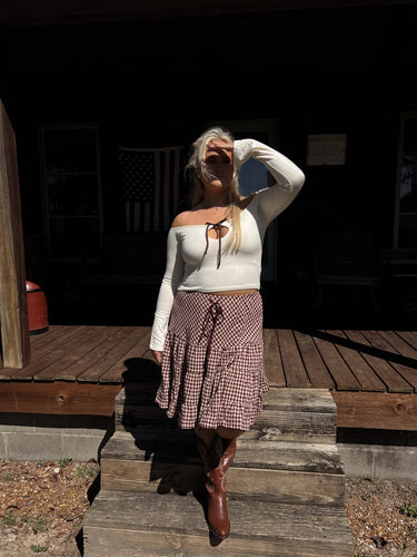 Cotton Gingham Midi Skirt