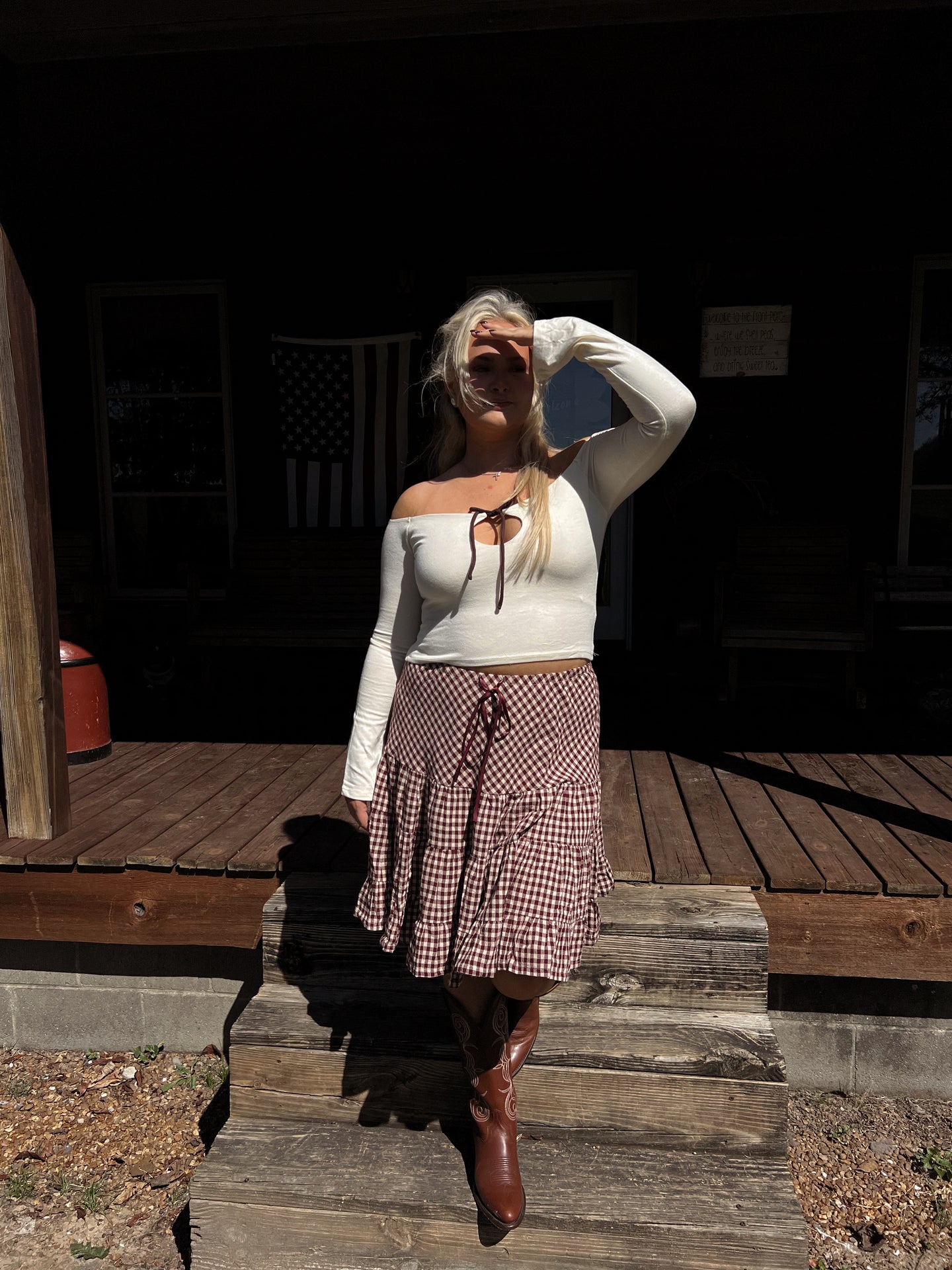 Cotton Gingham Midi Skirt