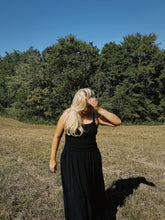 Load image into Gallery viewer, Black Stretch Linen Midi Dress