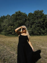 Load image into Gallery viewer, Black Stretch Linen Midi Dress