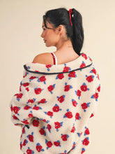 Load image into Gallery viewer, Oversized Rose Sherpa Zip Up