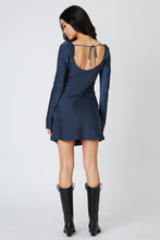 Load image into Gallery viewer, Navy Satin Long Sleeve Mini Dress