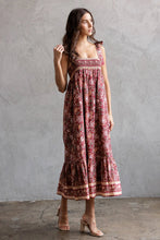 Load image into Gallery viewer, Wine Floral Midi Dress