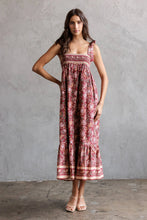 Load image into Gallery viewer, Wine Floral Midi Dress