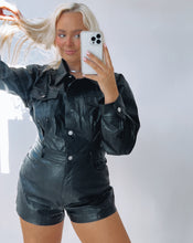 Load image into Gallery viewer, Faux Leather Long Sleeve Romper