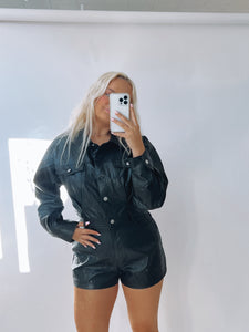 Faux Leather Long Sleeve Romper